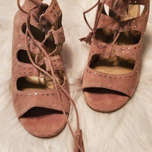 Vince Camuto Suede Heeled Lace Up Sandals 8.5 /38.5